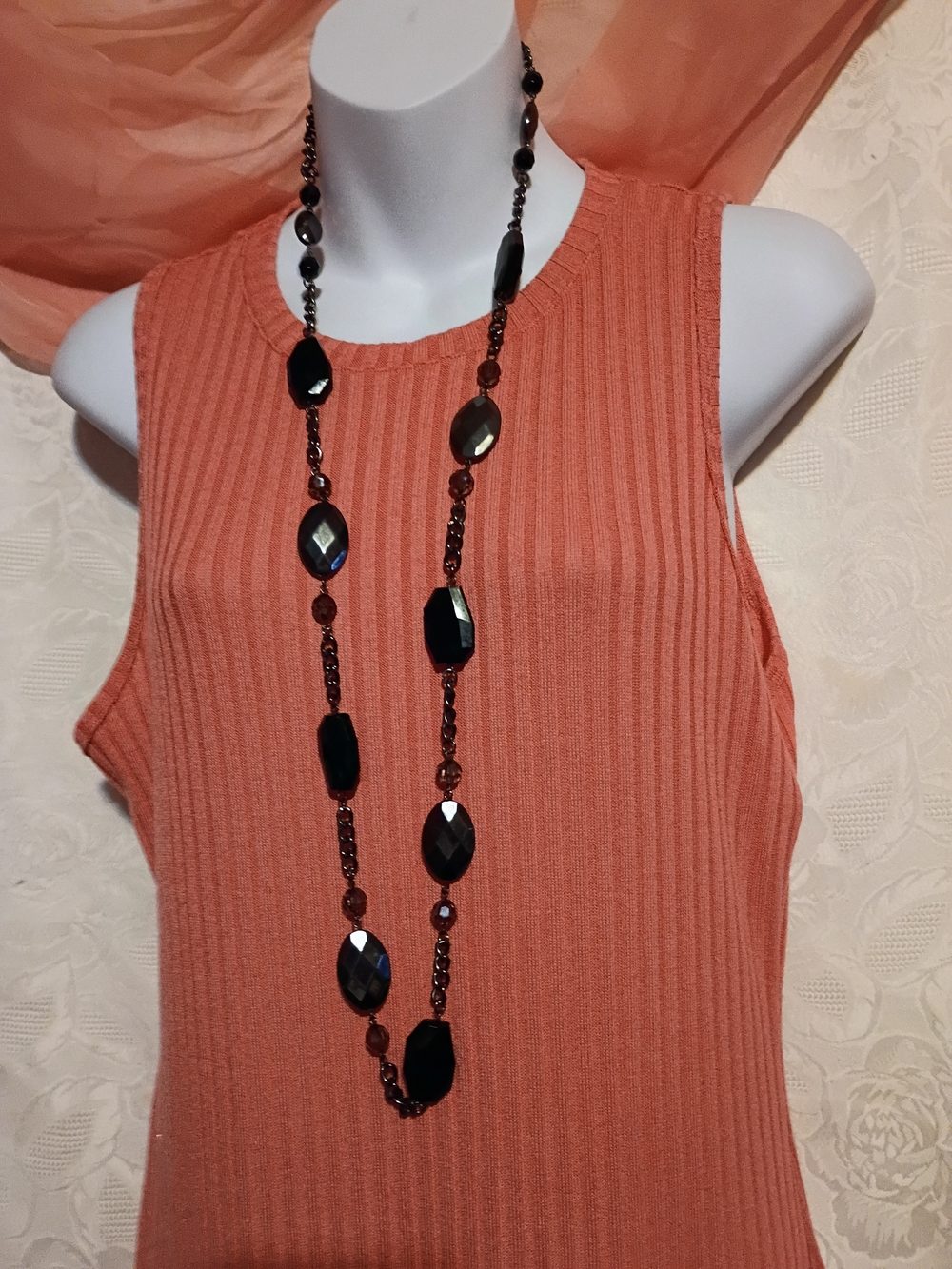 NWT Nine West Ladies Ribbed Sleeveless Midi Dress in Coral Sz M - Picture 5 of 8